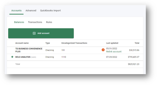 Transaction Categorization - Balance Tab