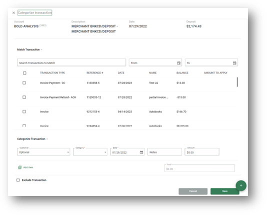 Transaction Categorization - Categorization Screen
