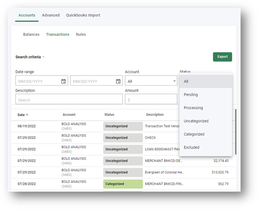 Transaction Categorization - Search