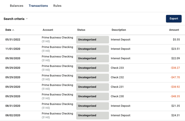 Transaction Categorization - Transaction List